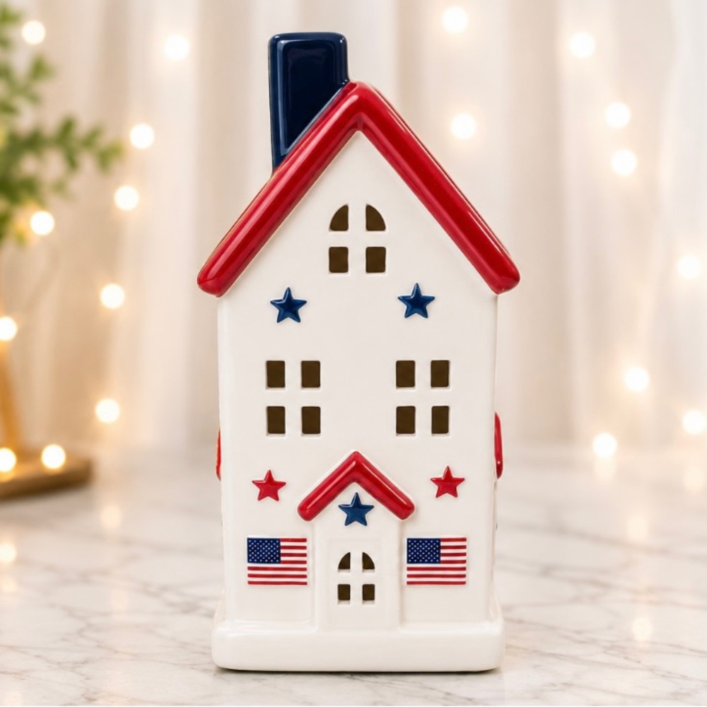*New* Martha Stewart Patriotic LED Light-Up Ceramic House Decor Americana Style